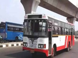 Passengers narrowly avoid danger as TSRTC bus catches fire.