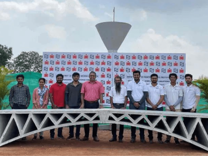 IIT-Hyderabad and Simpliforge collaborate to create a prototype bridge using 3D printing technology in India.