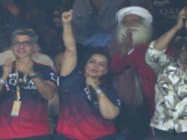 Sadhguru Spotted Showing Support for RCB at Chinnaswamy Stand During IPL 2023 Match Against Mumbai Indians