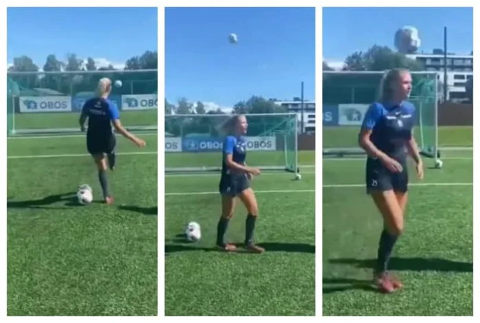 Watch as Woman's Ball Kick Towards Goalpost Boomerangs After Hitting Bar