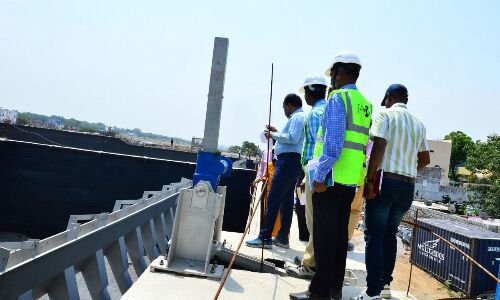 Water Board officials, including the boss, inspect Fatehnagar STP works in Hyderabad.