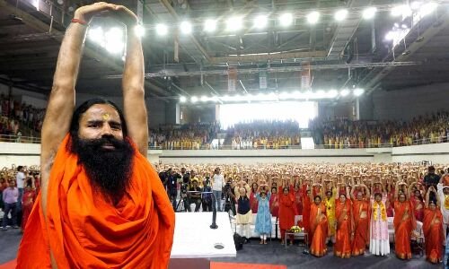 Women participate in massive yoga camp organized by Patanjali