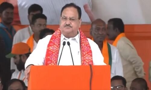 Nadda says Telangana's development is only possible if BJP wins power in the state.