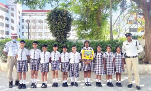 Safety awareness drive organized by Hyderabad Traffic Police for school students