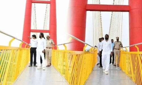 Srinivas Goud examines progress on suspension bridge construction in Mahbubnagar, confirms imminent inauguration