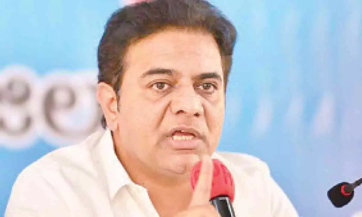 KT Rama Rao urges party members to protest against Congress allegations on Rythu Bandhu in Hyderabad.