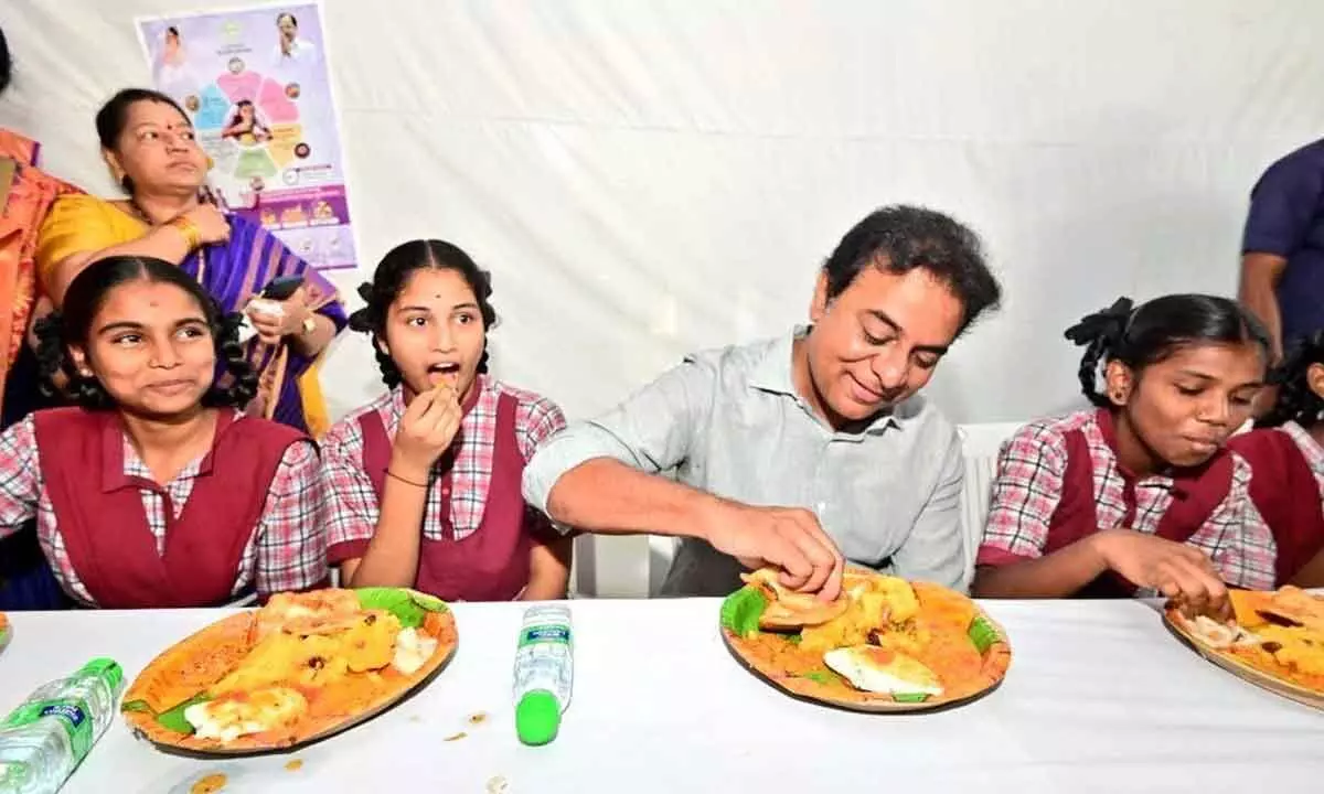 Students in Telangana enjoy the newly introduced CM's Breakfast provided by the government.