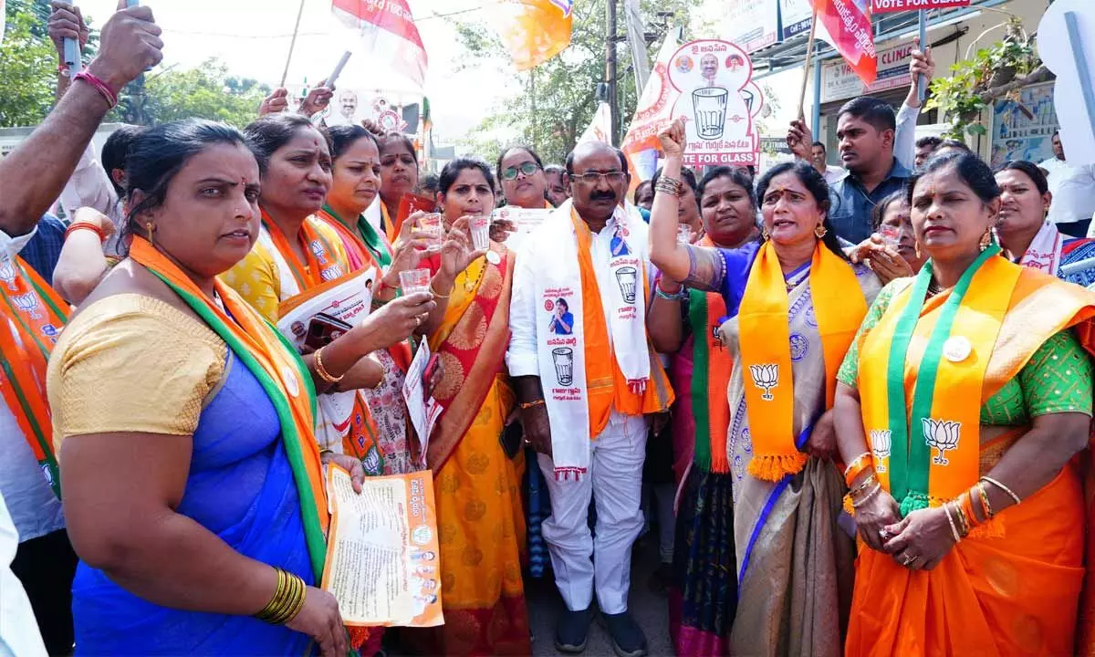 BJP-Janasena candidate in Kukatpally actively campaigns at KPHB