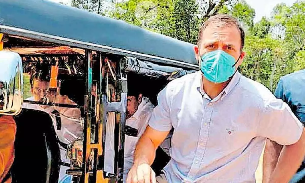 Congress leader Rahul Gandhi becomes a rickshaw driver in Hyderabad