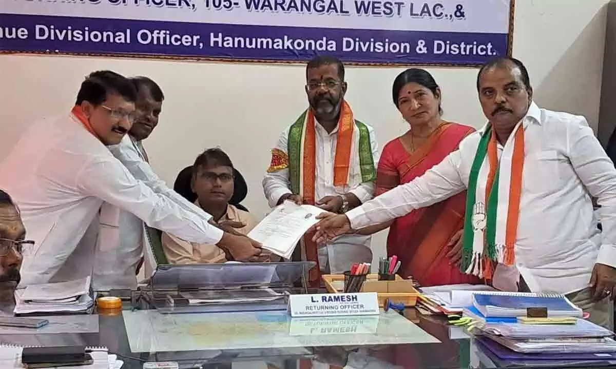 Naini Rajinder, District Congress Chief, Files Papers in Warangal