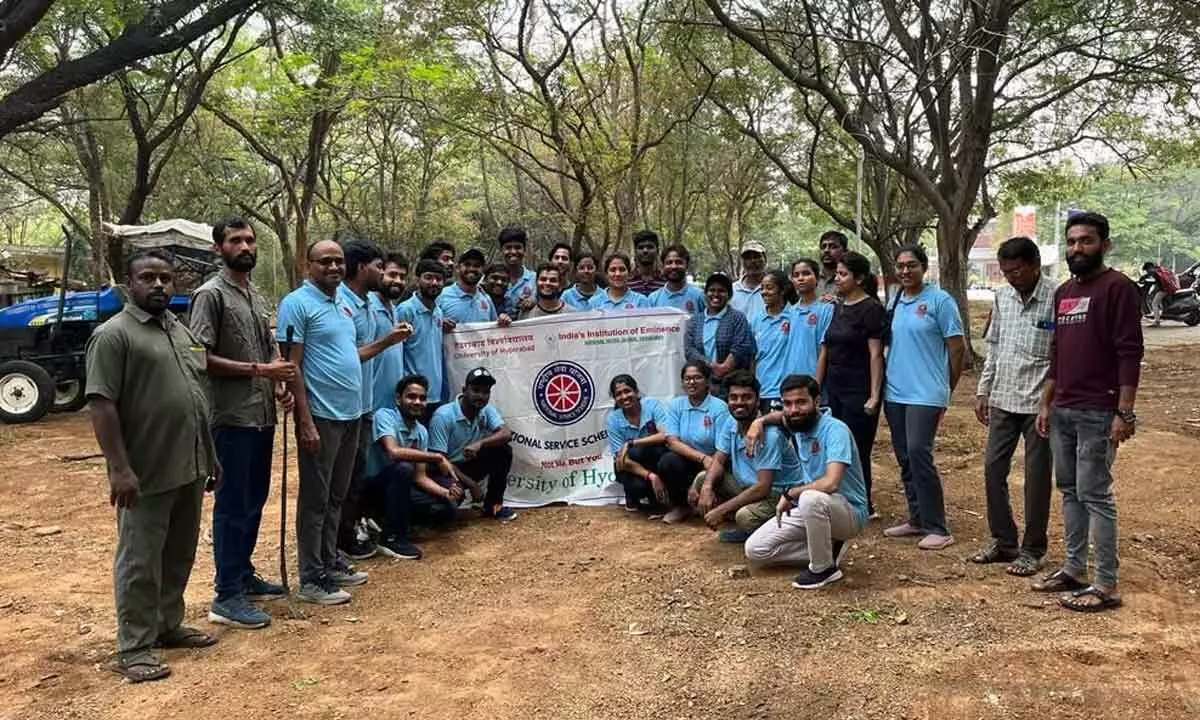 University of Hyderabad's NSS cell organizes program on groundwork preparations for herbal garden