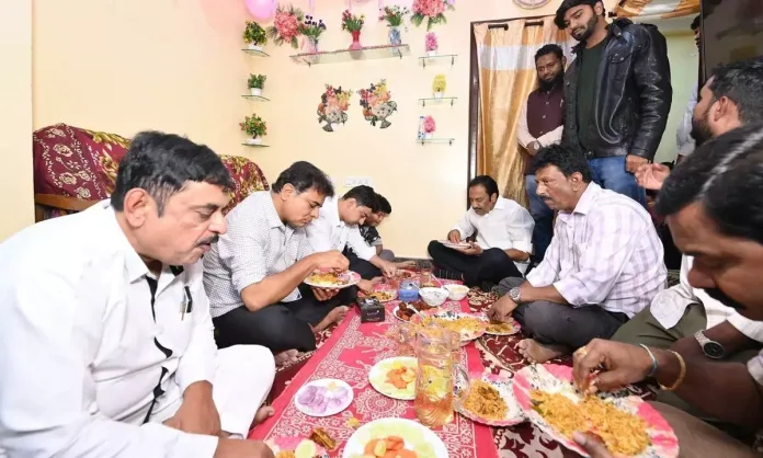 KTR pays a visit to the residence of bangle vendor Ibrahim Khan in Borabanda