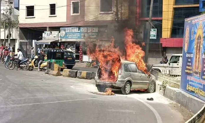 Car in Saifabad bursts into flames while on the move