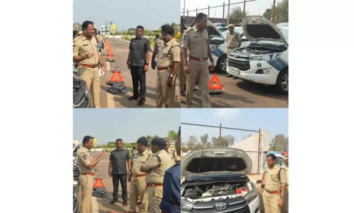 District SP Gaikwad Vaibhav Raghunath conducts inspection of police vehicles and provides instructions to drivers