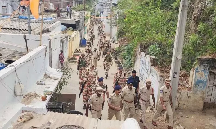 Flag March held by Police and Central Armed Forces in Nalgonda