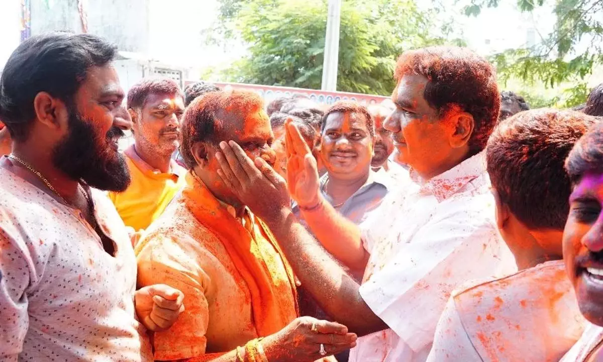 MLA Dhanpal celebrates Holi in Nizamabad