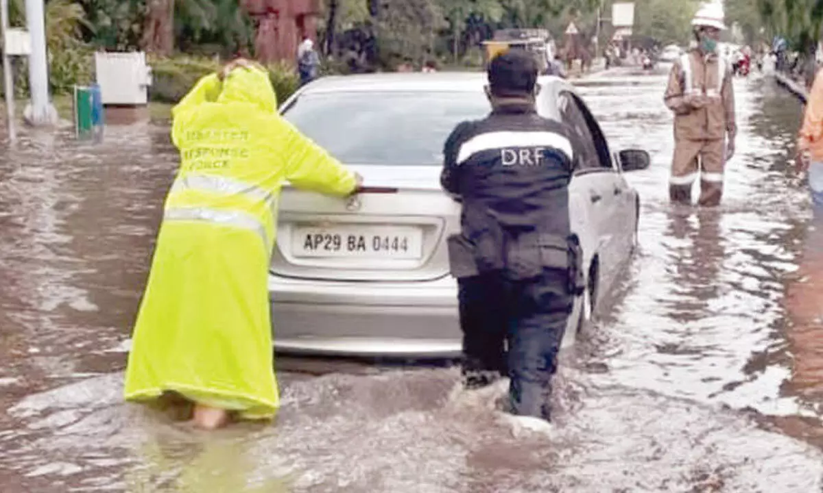 Unexpected rainfall and strong winds cause power outages in Hyderabad.