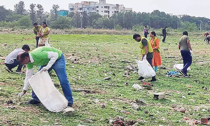 Cleanup Drive Held by Volunteers at Kapra Lake in Hyderabad