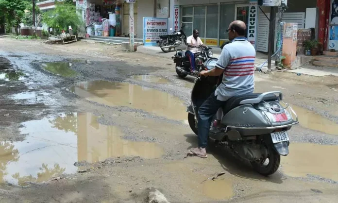 Motorists in Hyderabad face challenges due to damaged roads caused by heavy rain