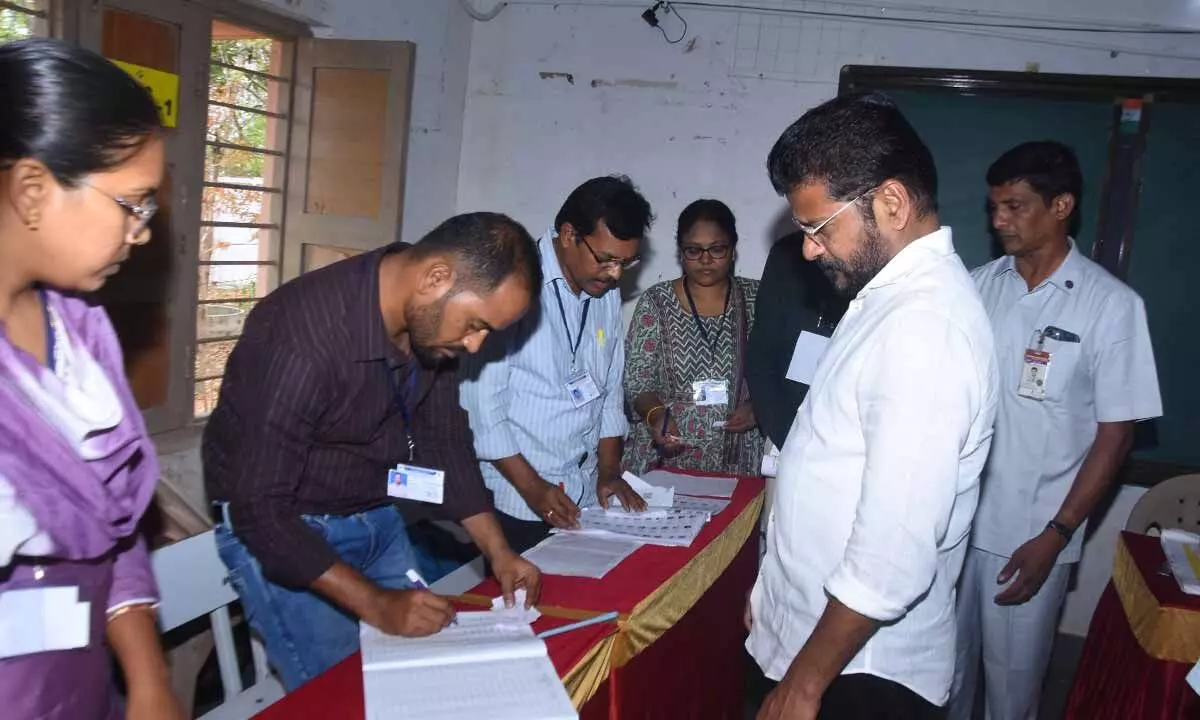 Revanth Reddy casts his vote in Kodangal