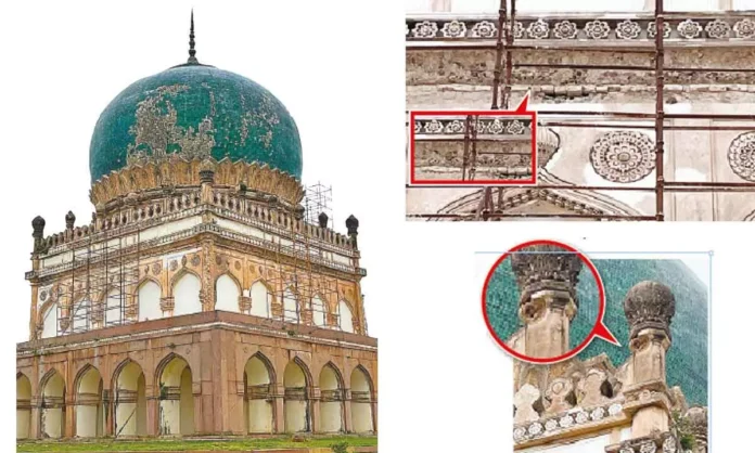 City heritage enthusiasts in Hyderabad express displeasure over the use of green tiles on Qutb Shahi Tombs.