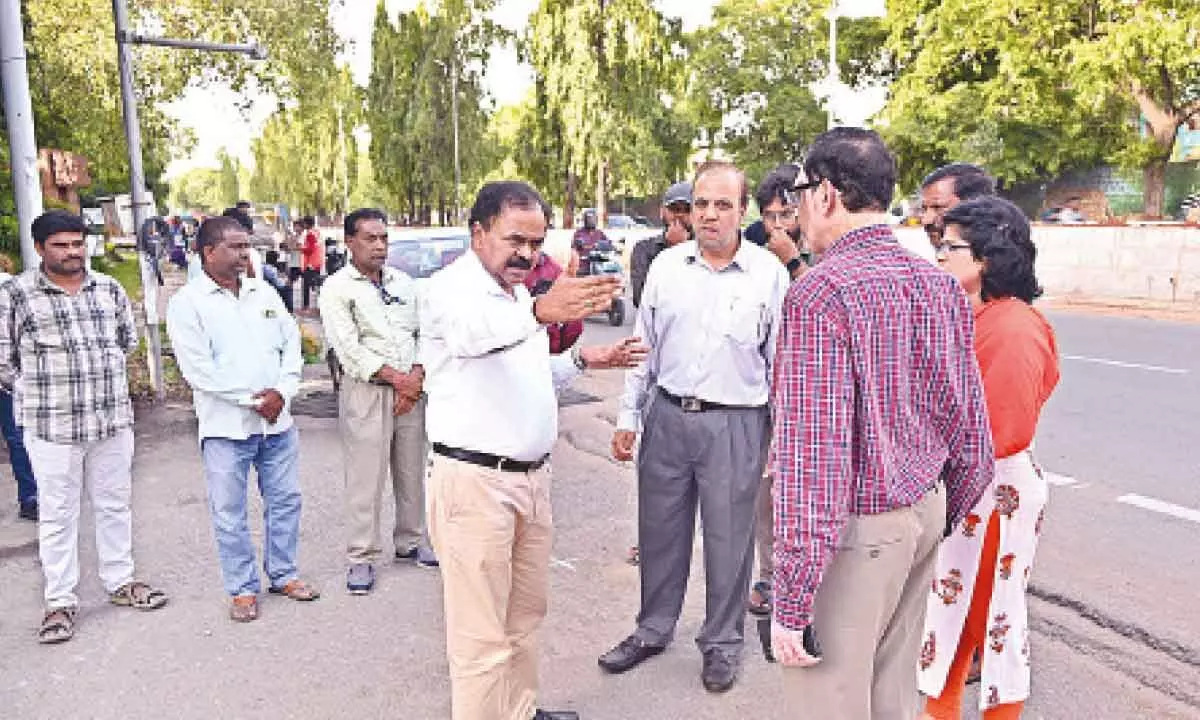 Officials from the Municipal Administration and Urban Development Department inspect monsoon readiness projects