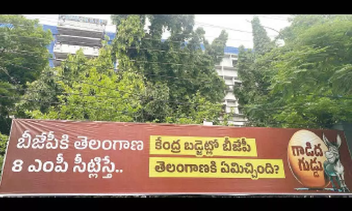 Union Budget: TPCC Unveils 'Gadida Guddu' Flex Banners