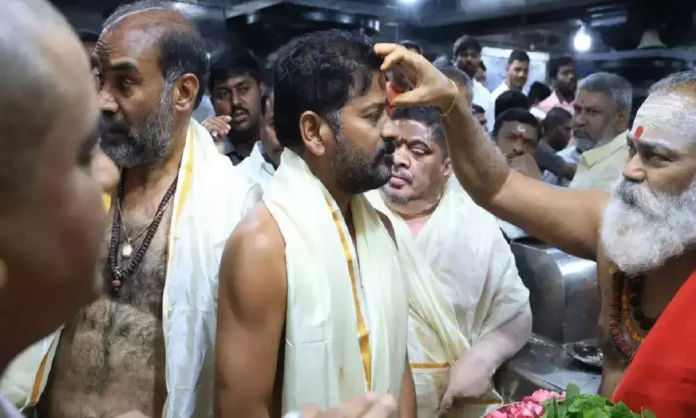 CM Revanth Reddy Blessed by Priests at Vemulawada Temple