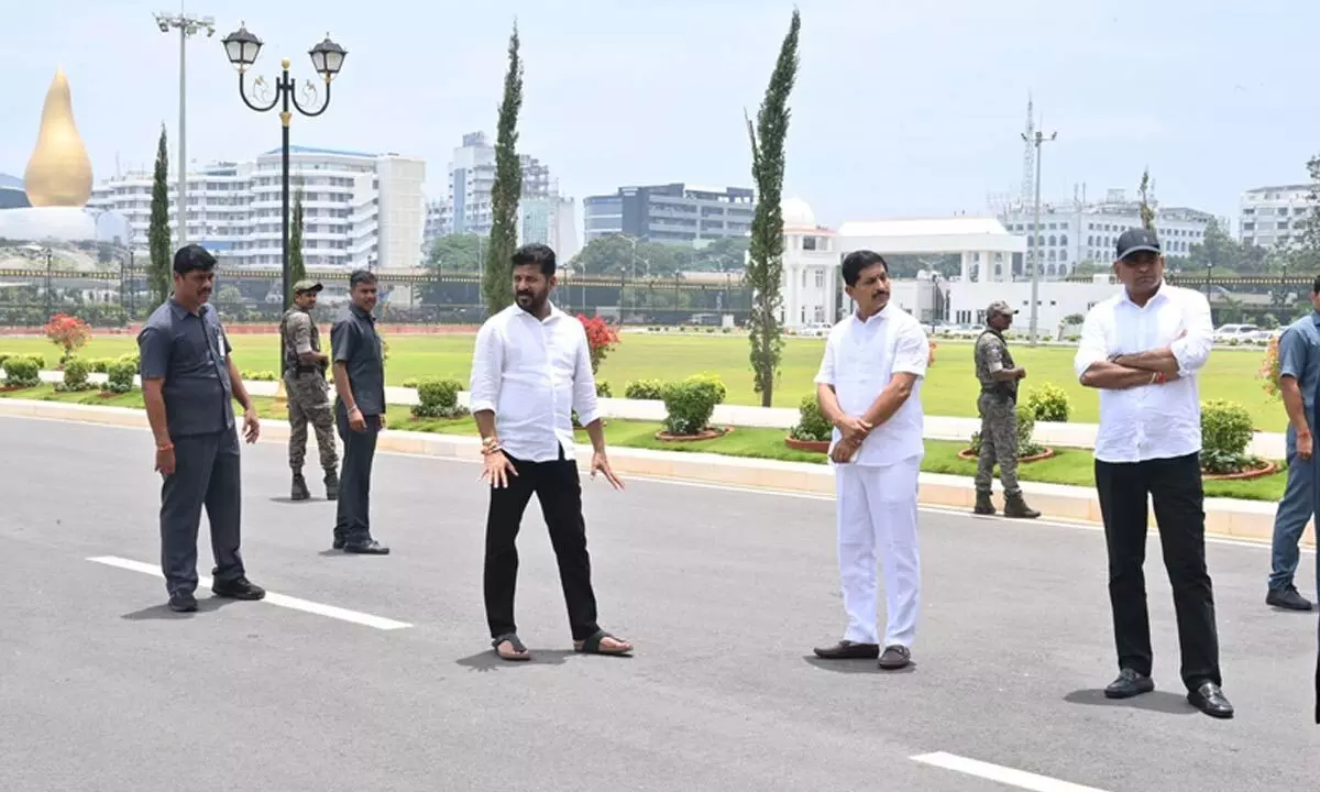 CM Revanth Reddy surveys Secretariat area to finalize location for TG Talli statue