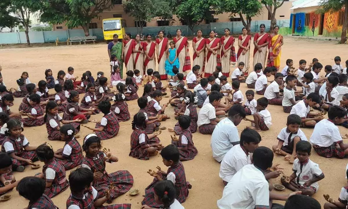 Conclusion of Ashadha Masam: Children Engage in Mehendi Festivities