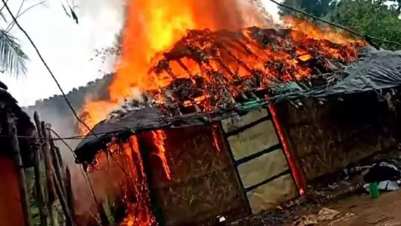 House Destroyed in Fire Caused by Electrical Short Circuit During Bonalu Festival