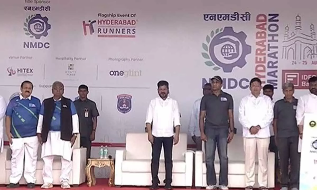 Telangana CM Participates in NMDC Hyderabad Marathon 2024