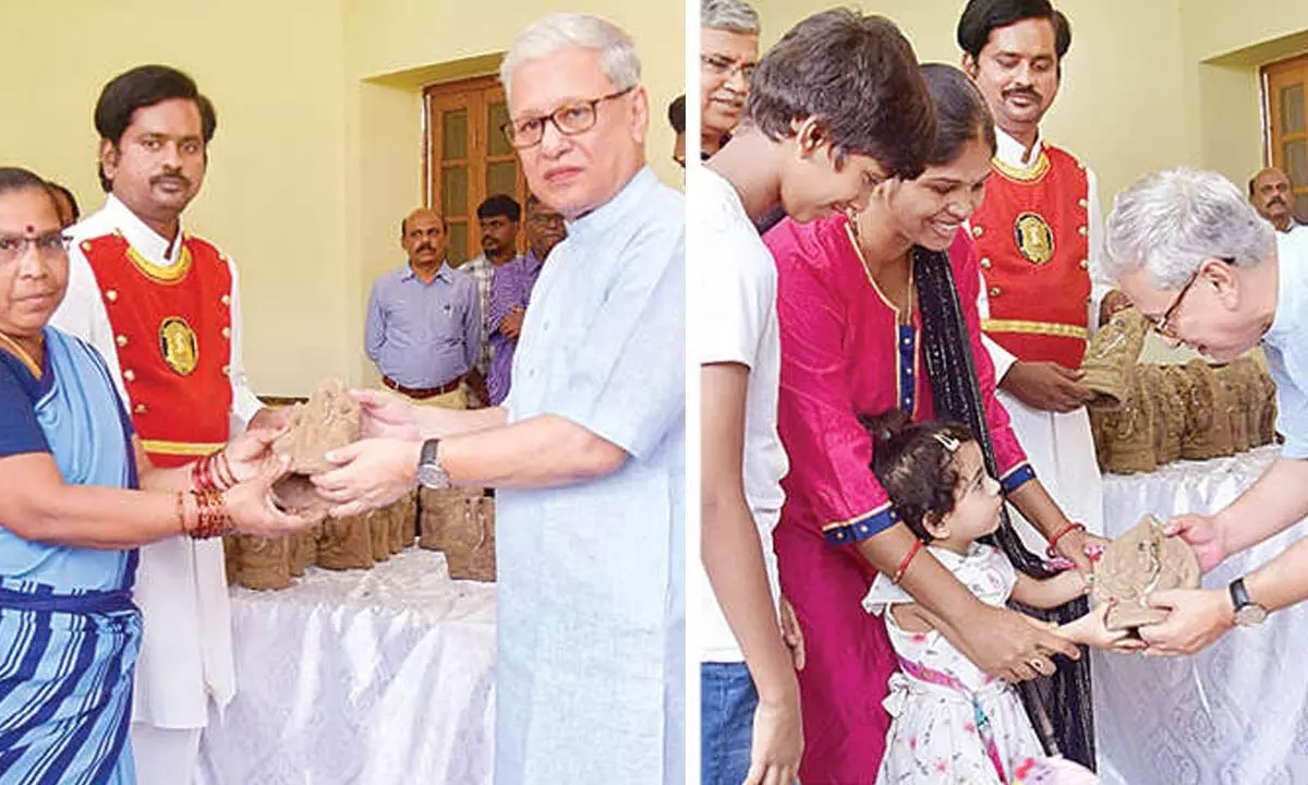 Governor Distributes Clay Ganesh Idols to Raj Bhavan Staff