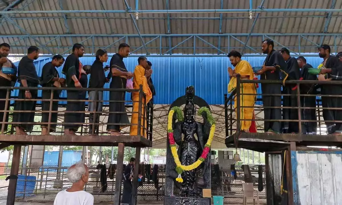 Grand Til Oil Abhishekam Pujas Held for Shani Swamy at Nandi Vaddeman Village