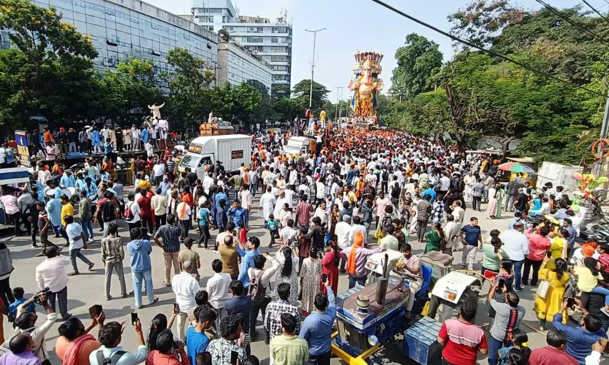 Khairatabad's 70-Foot Ganesh Idol Ready for Immersion at Hussain Sagar Lake