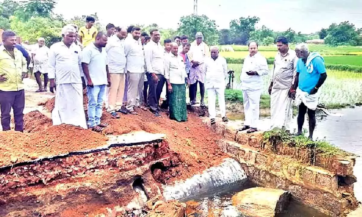 MLA Bandla Krishna Mohan Surveys Damaged Culvert