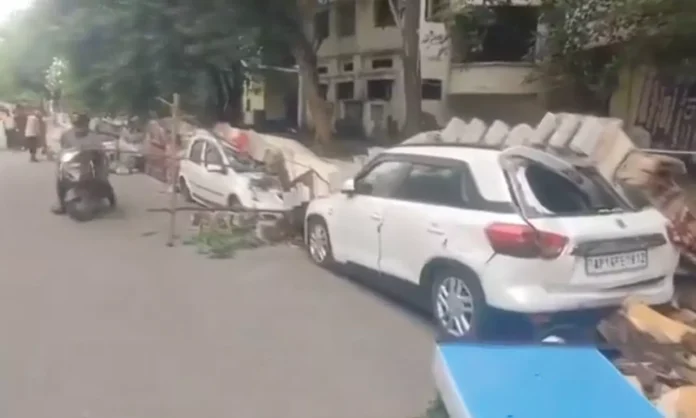 Wall Collapse Damages Five Vehicles in Vijayawada