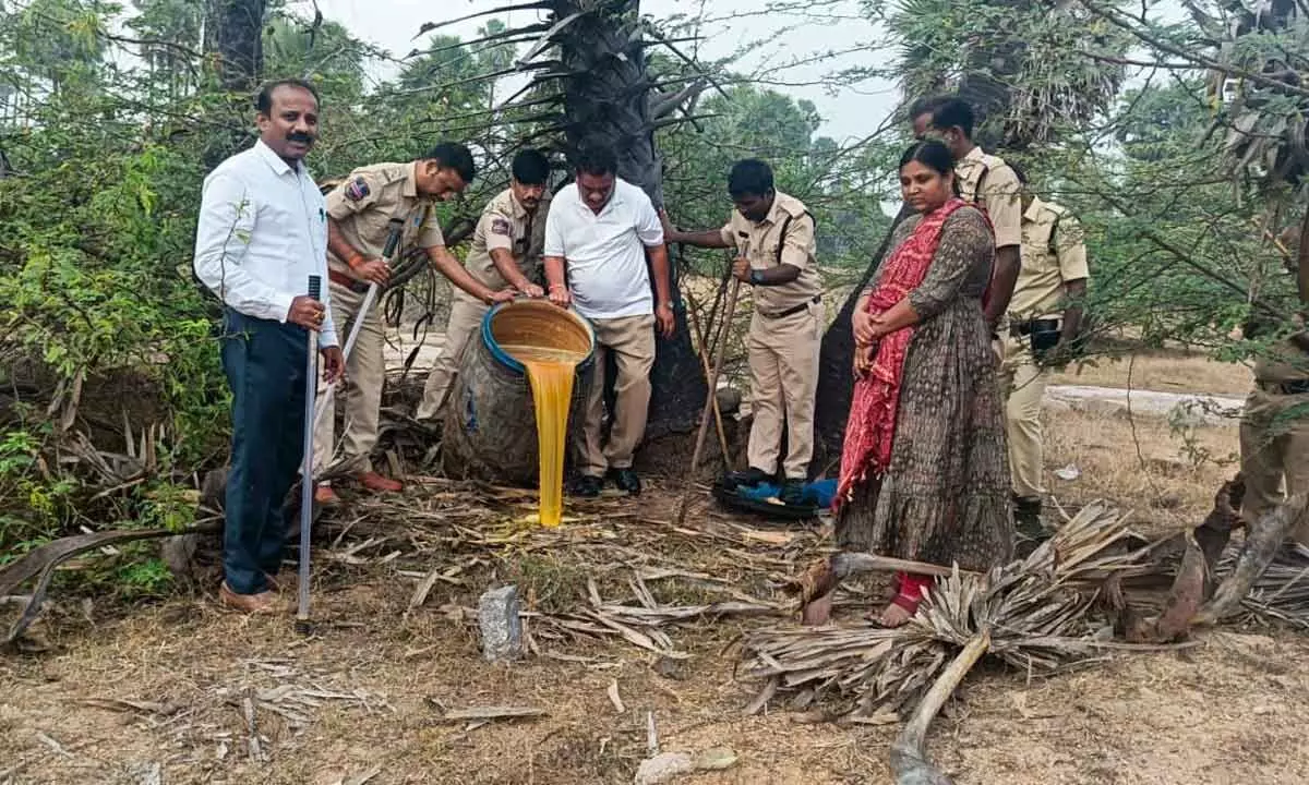 500 Liters of Jaggery Liquor Seized and Destroyed in Kalwakurthy