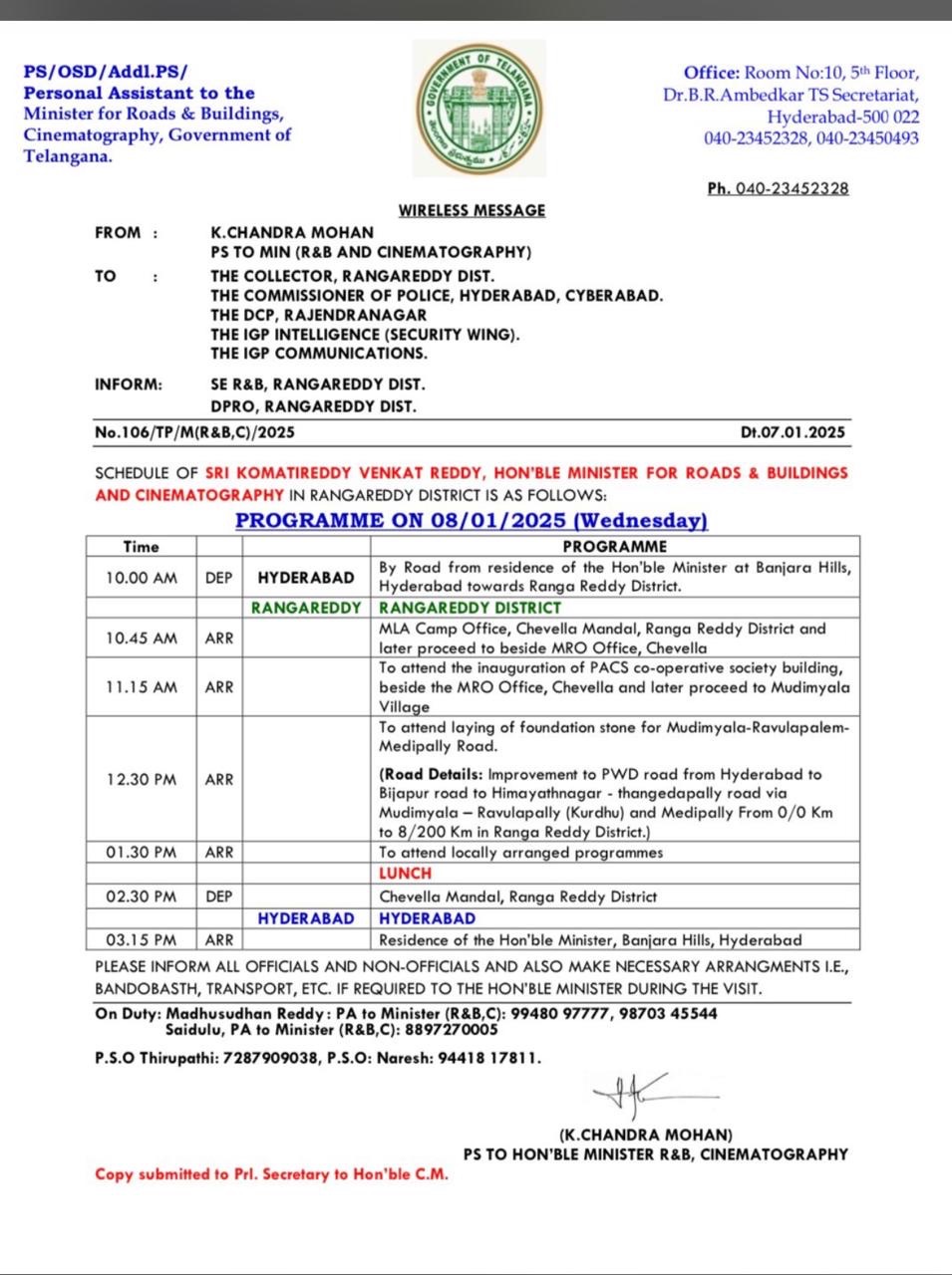 Mudimyal to Shankarpally Road Work Inaugurated, Paving Way for Better Connectivity