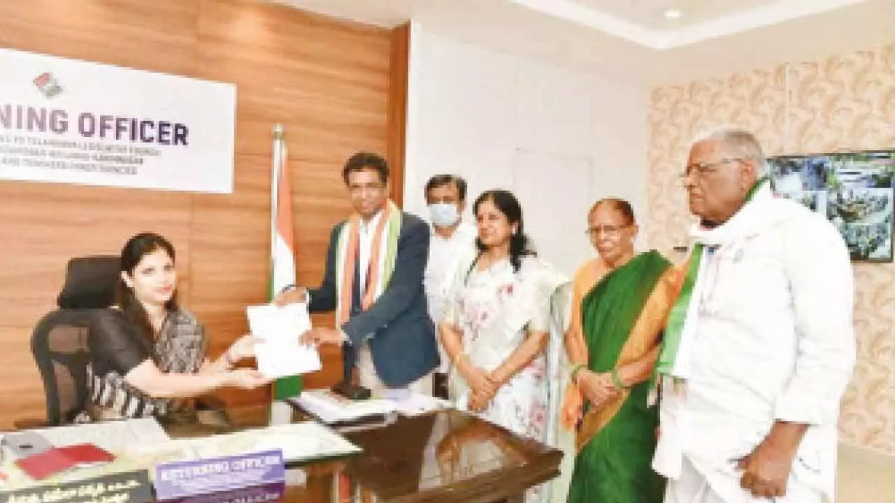 MLC elections: Congress leader Narender Reddy submits nomination papers