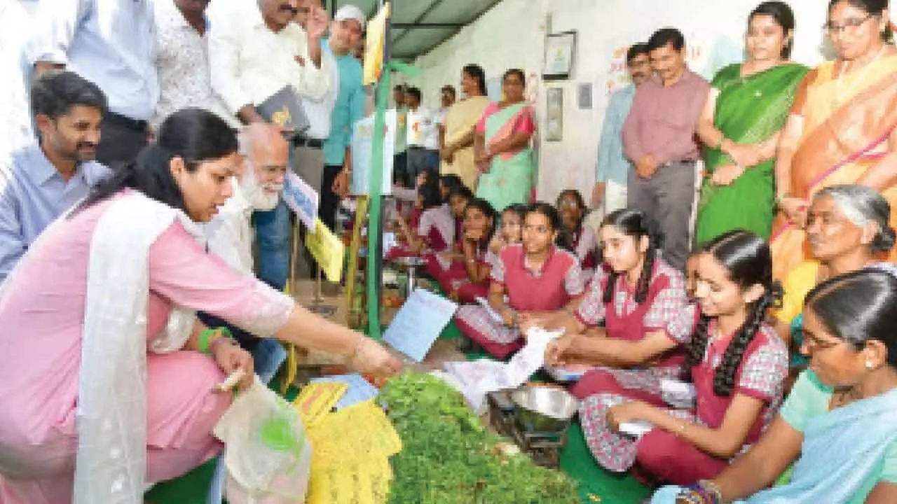 Karimnagar students sell vegetables at Rythu Bazaar