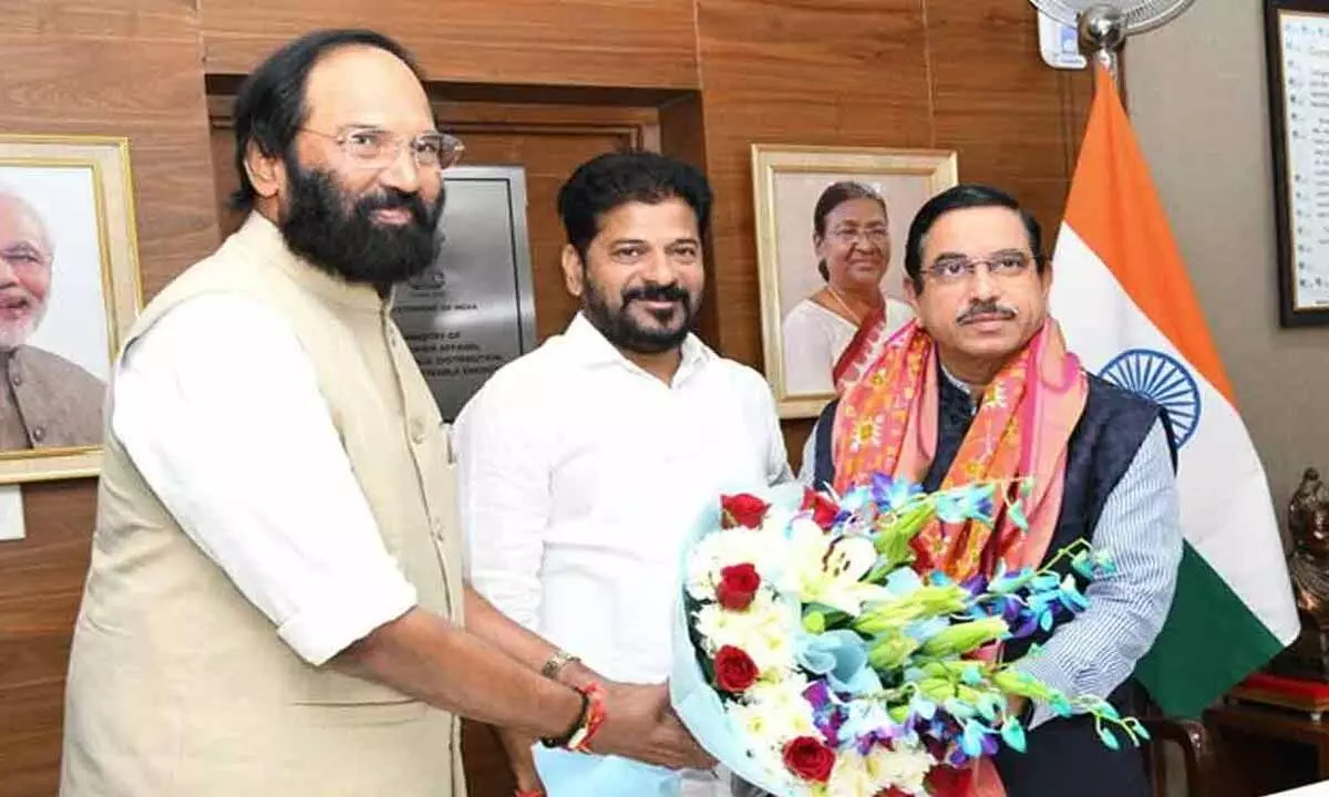 Telangana CM Revanth Reddy Meets Union Minister Prahlad Joshi to Discuss Pending Dues