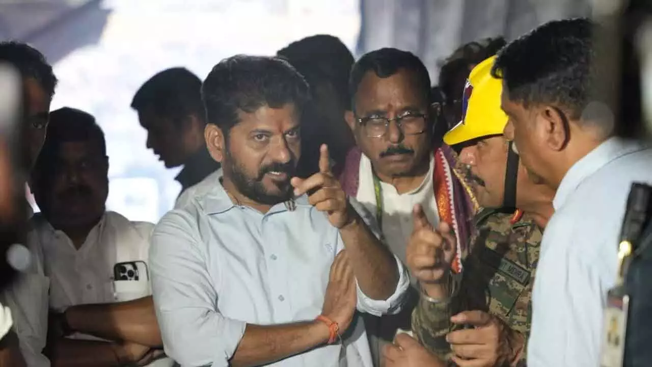 Telangana CM Revanth Reddy Visits SLBC Tunnel Accident Site, Urges Joint Effort for Rescue